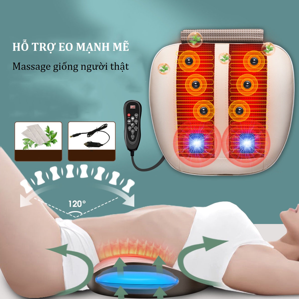 Gối massage lưng , cổ, vai, gáy hồng ngoại cao cấp