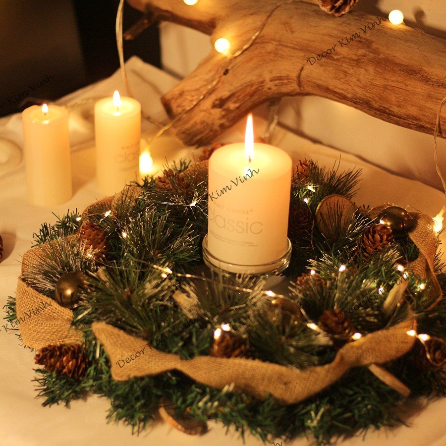 Vòng Tròn Nến Giáng Sinh DN142 40cm Vòng Nến Vintage Trang Trí Noel