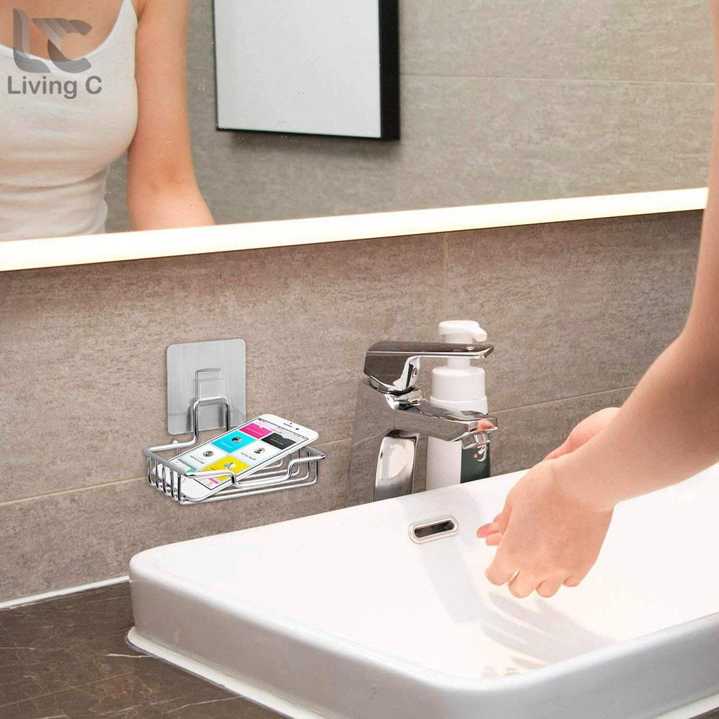 Kệ inox dán tường - Kệ inox để đồ rửa chén bát dán tường nhà rửa bát có khay hứng nước