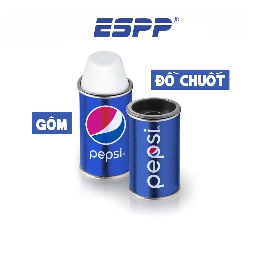 Combo đồ chuốt và gôm hình lon Pepsi chất liệu kim loại cao cấp (Đen/ Xanh Dương ) - HELIX