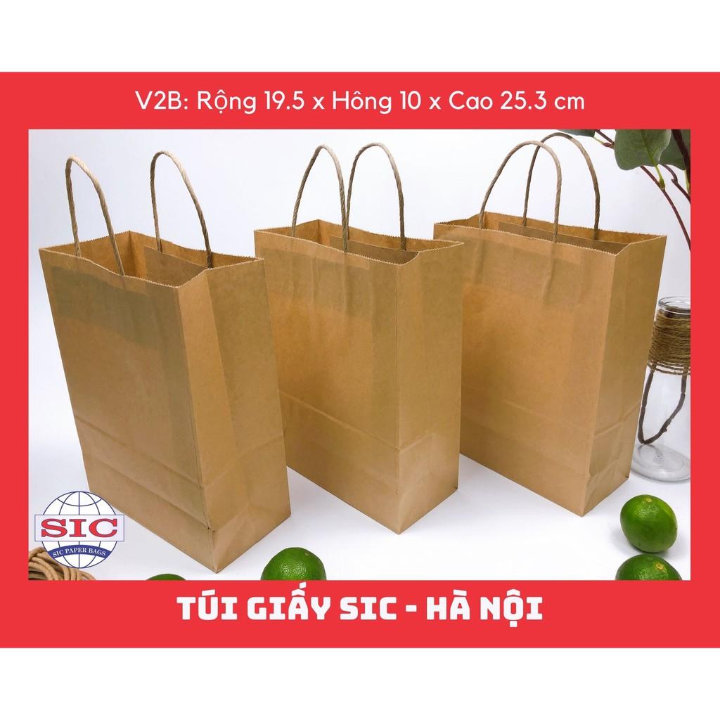 100 CHIẾC TÚI GIẤY KRAFT V2B: 19.5x10x25.3cm CÓ QUAI