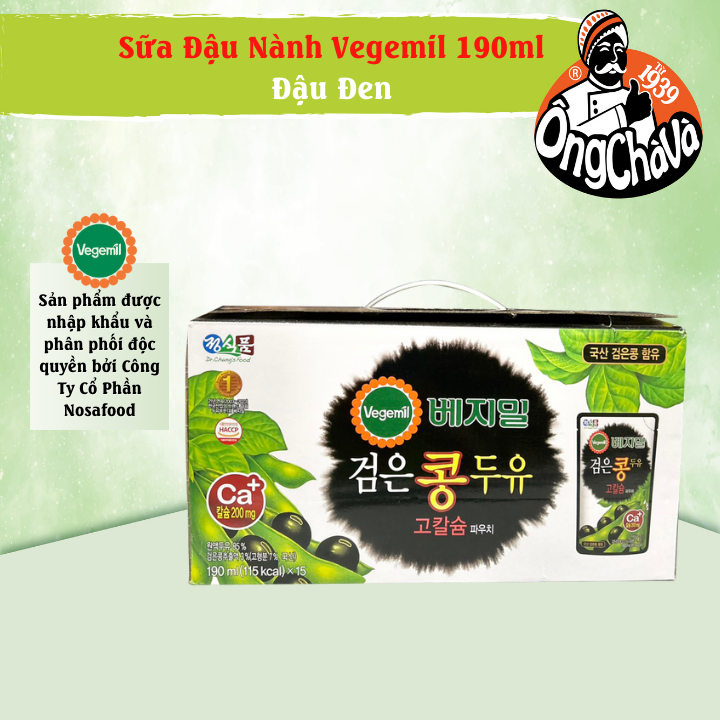 Khay 15 Hộp Sữa Đậu Nành Đậu Đen Vegemil Giàu Canxi 190ml (Black Bean Soymilk)