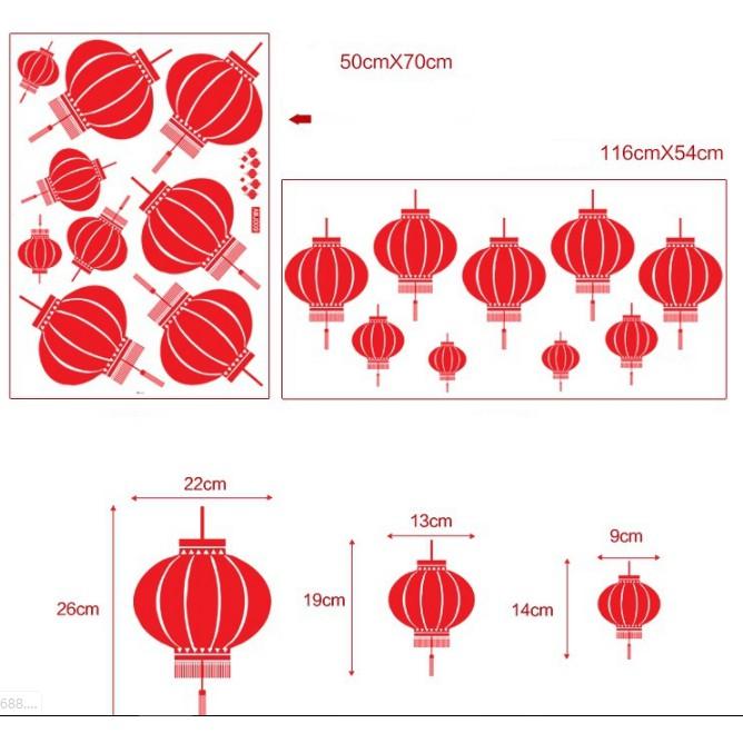 Decal Trang Trí Tết Hai Mặt Hít Tĩnh Điện Không Dơ Kính - Lồng Đèn Đỏ