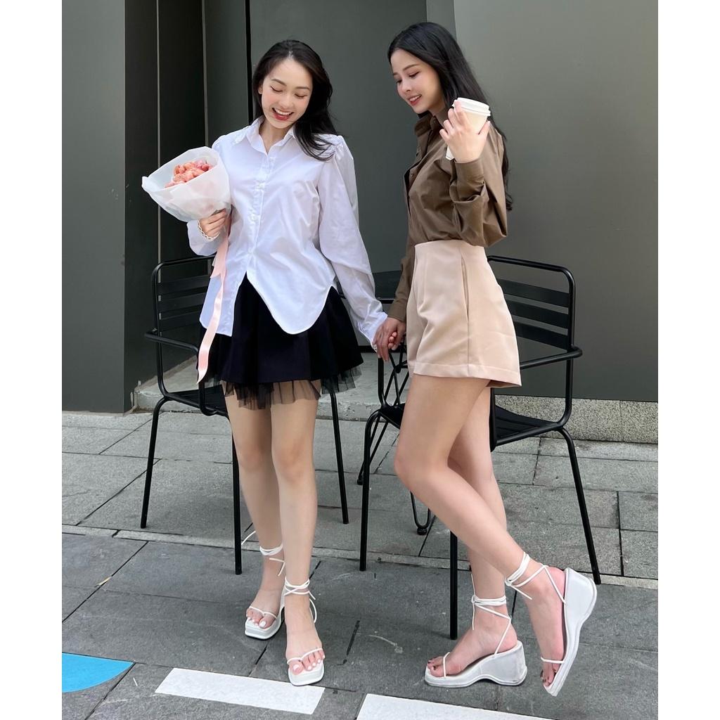 KIOBI - Quần shorts Cindy form lưng cao dáng cơ bản, 3 size S | M | L, có túi, vải kaki gân be - KIQS224139B