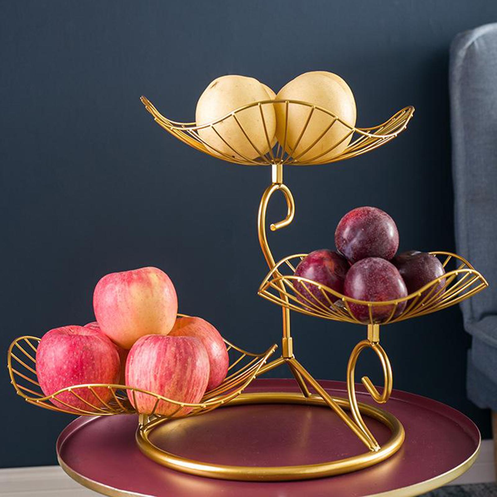 Lotus Leaf Fruit Bowl Display Basket Iron Wire Fruit Holder Dish 3 Tier