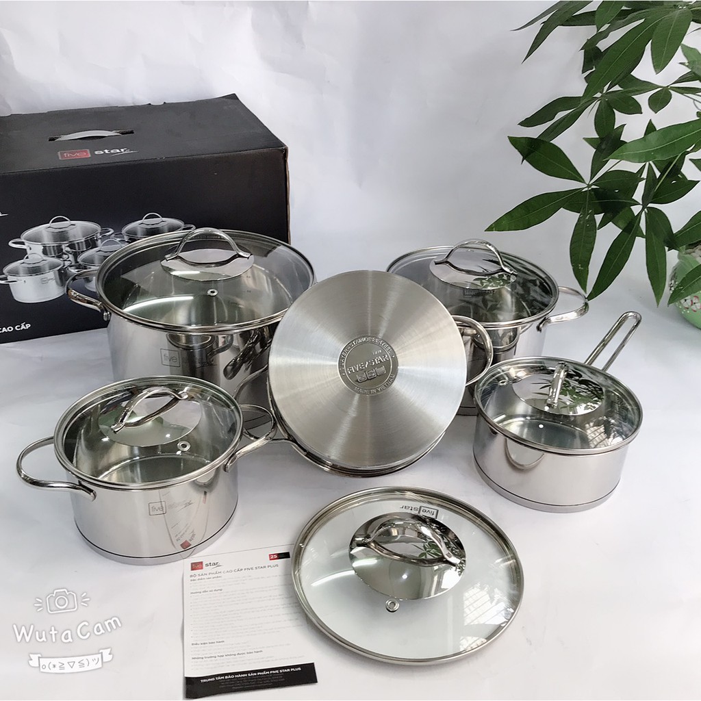 Bộ nồi xửng chảo chống dính cao cấp Fivestar 7 món 3 đáy từ , nắp kính