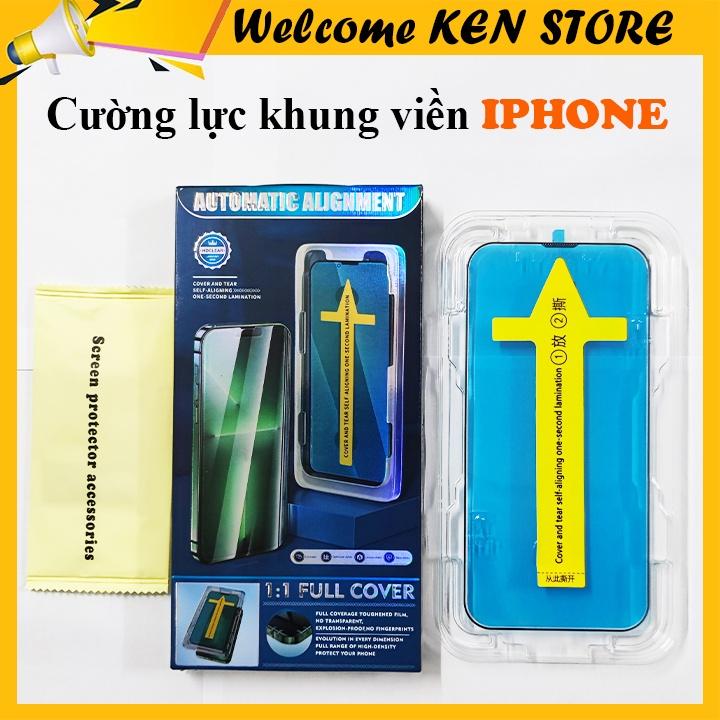 Kính Cường Lực dành cho iPhone khung viền tự dán, viền đen cực mỏng, chống bám bụi khi dán, siêu bền