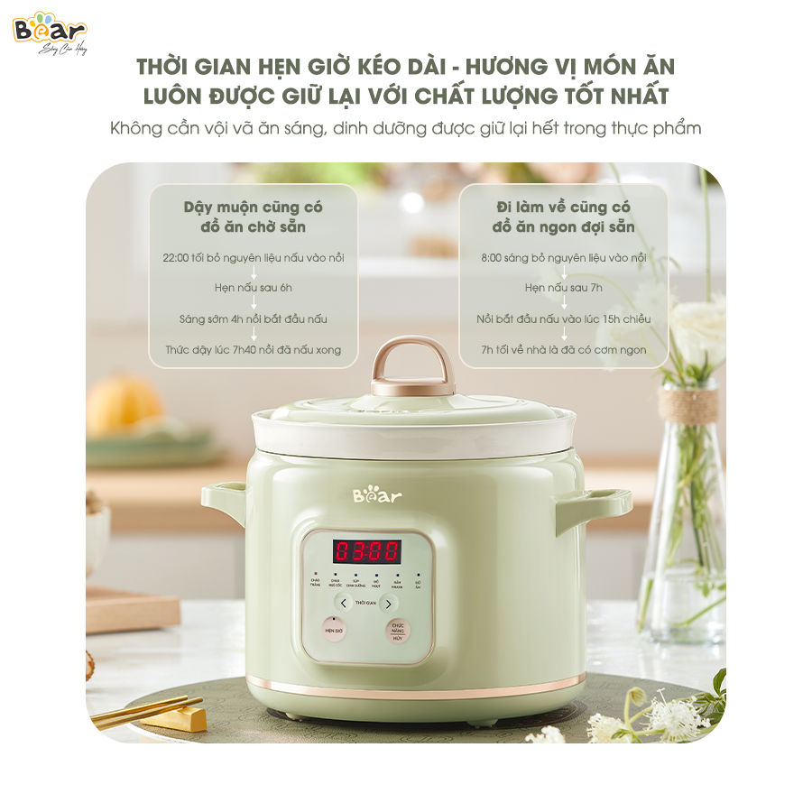 Nồi nấu chậm BEAR 2L Đa Năng Nấu Cháo Hầm Giữ Ấm Giữ Trọn Chất Dinh Dưỡng Bản Tiếng Việt SB-NNC20 - HÀNG CHÍNH HÃNG