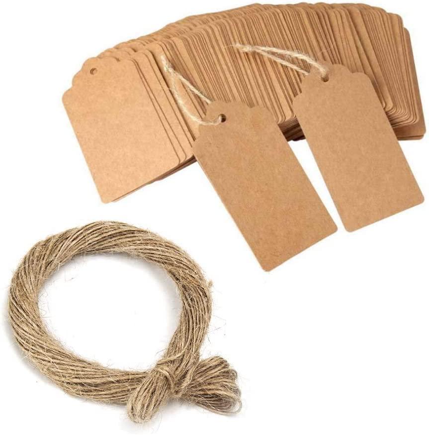 100 Gói Thẻ Giấy Kraft-Thẻ Treo Với 20 Mét Dây Đay Tự Nhiên Cho Quà Tặng, Đám Cưới, Lễ Tình Nhân