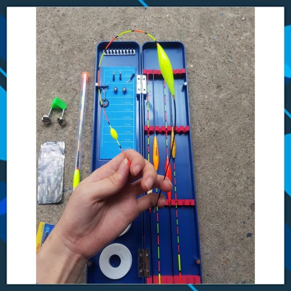 Hộp bộ phao câu đài kèm phao và phụ kiện câu đài- cần tay_hộp phao xanh+tặng kèm phao câu đêm