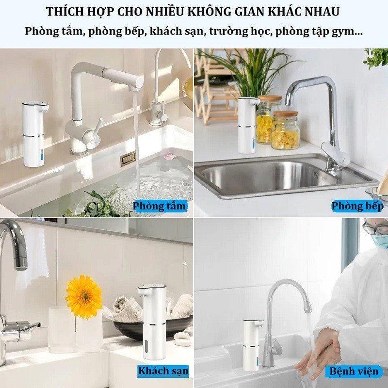 Bình đựng xà phòng Tự Động Tạo Bọt , Cảm Biến Thông Minh Từ Khoảng Cách 6 Cm, Tạo Bọt Sau 0.25s, Sạc Pin Usb