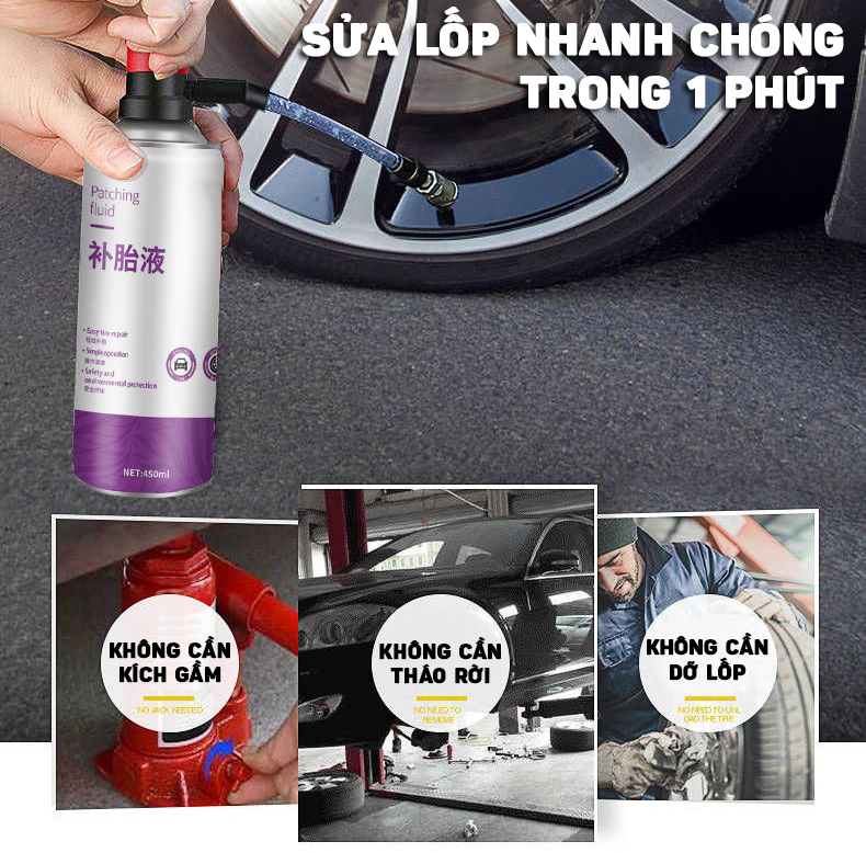 Bình Xịt Tự Động Vá Lốp Và Bơm Hơi Khẩn Cấp Cho Ô Tô Tiện Lợi 450ML