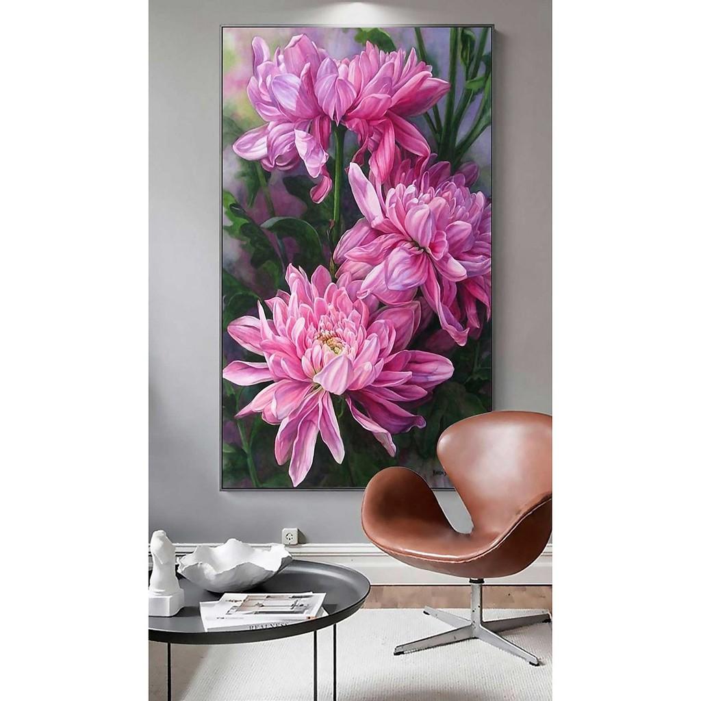 Tranh canvas Mẫu Đơn Hồng Trang Trí Treo Tường - Tặng kèm đinh treo đa năng