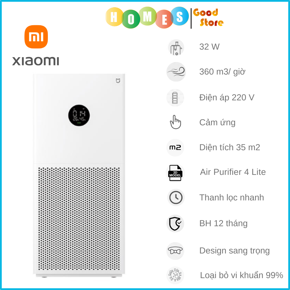 Máy Lọc Không Khí XIAOMI Mi Air Purifier 4 Lite Lọc Bụi Mịn Kết Nối App, Phù Hợp Không Gian 45 m2 - Hàng Chính Hãng