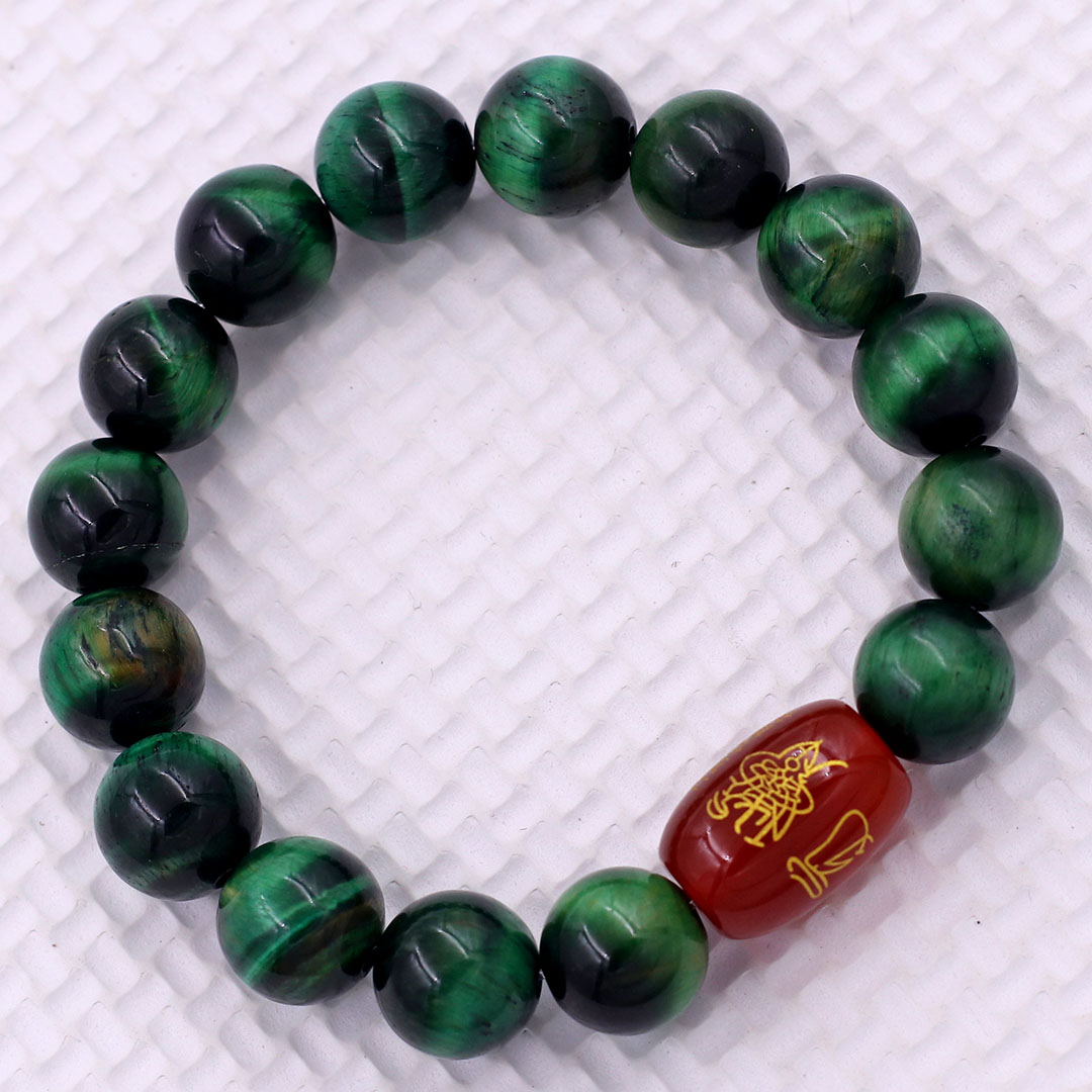 Vòng chuỗi đeo tay đá mắt hổ xanh lá 10 ly charm hạt giải thái tuế phù, vòng chuỗi phong thủy, giải năm hạn thái tuế
