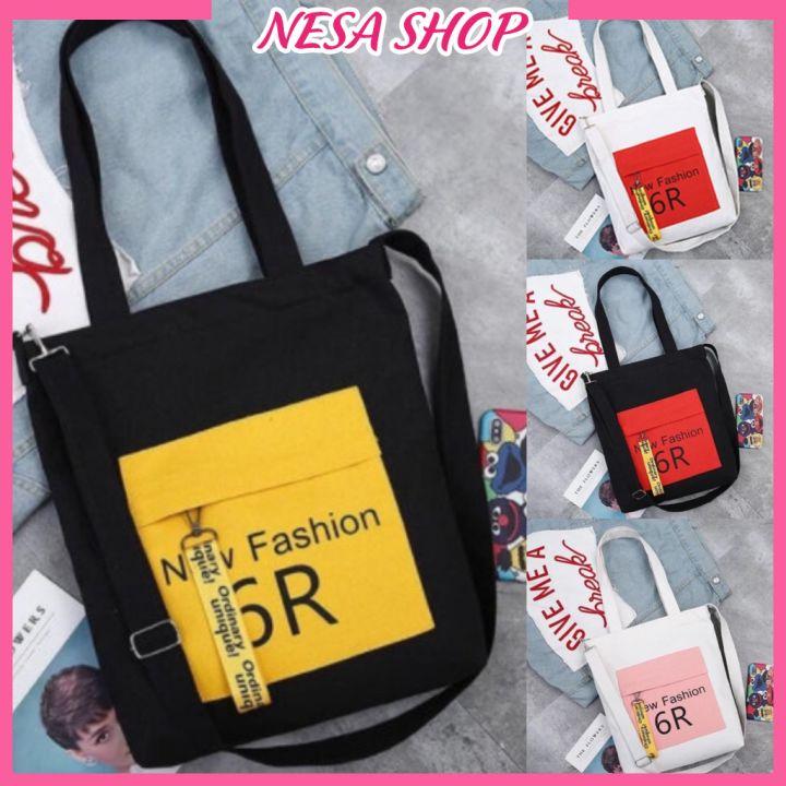 Túi đeo chéo nữ in chữ New Fashion 6R, túi Tote Canvas đi chơi, đi học NeSa Shop