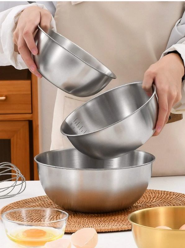 Bộ 3 Tô Inox 304 3 Size 16cm 19cm 24cm Có Chia Vạch Định Lượng Tiện Lợi