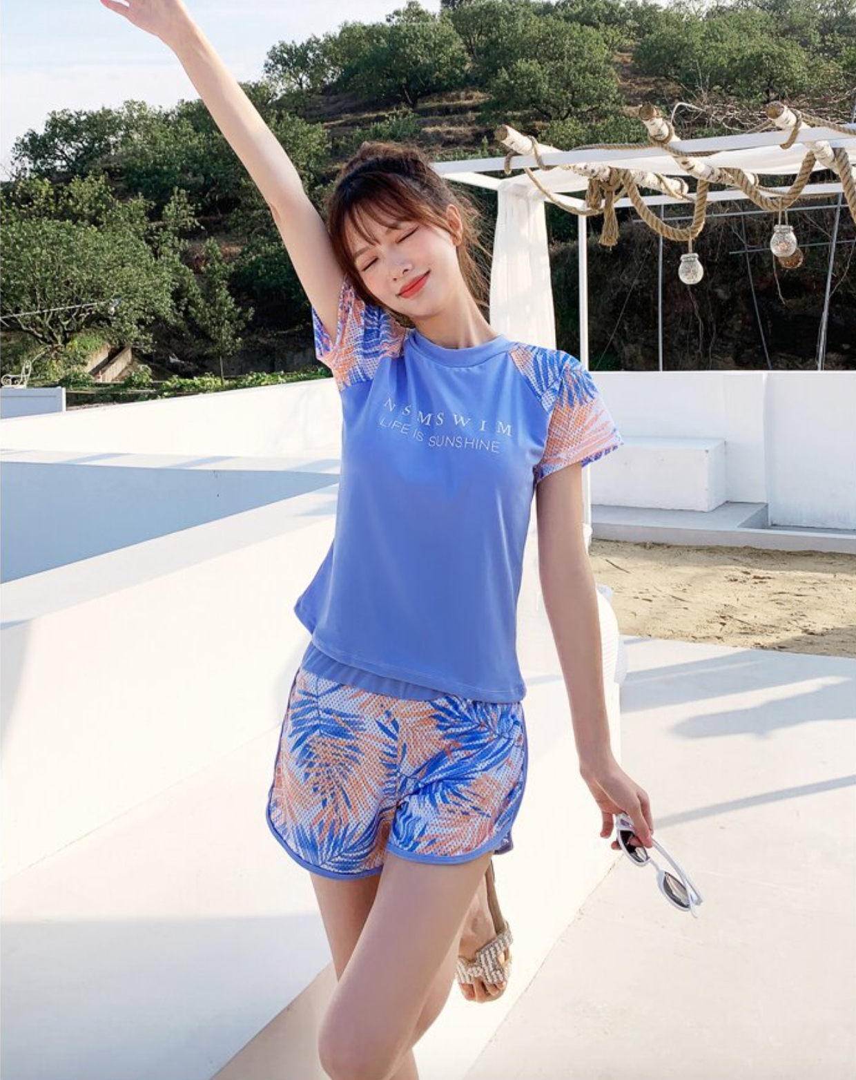 Bộ đồ bơi bikini nữ hai mảnh kín đáo đi tắm biển giấu bụng áo cộc tay - B.28