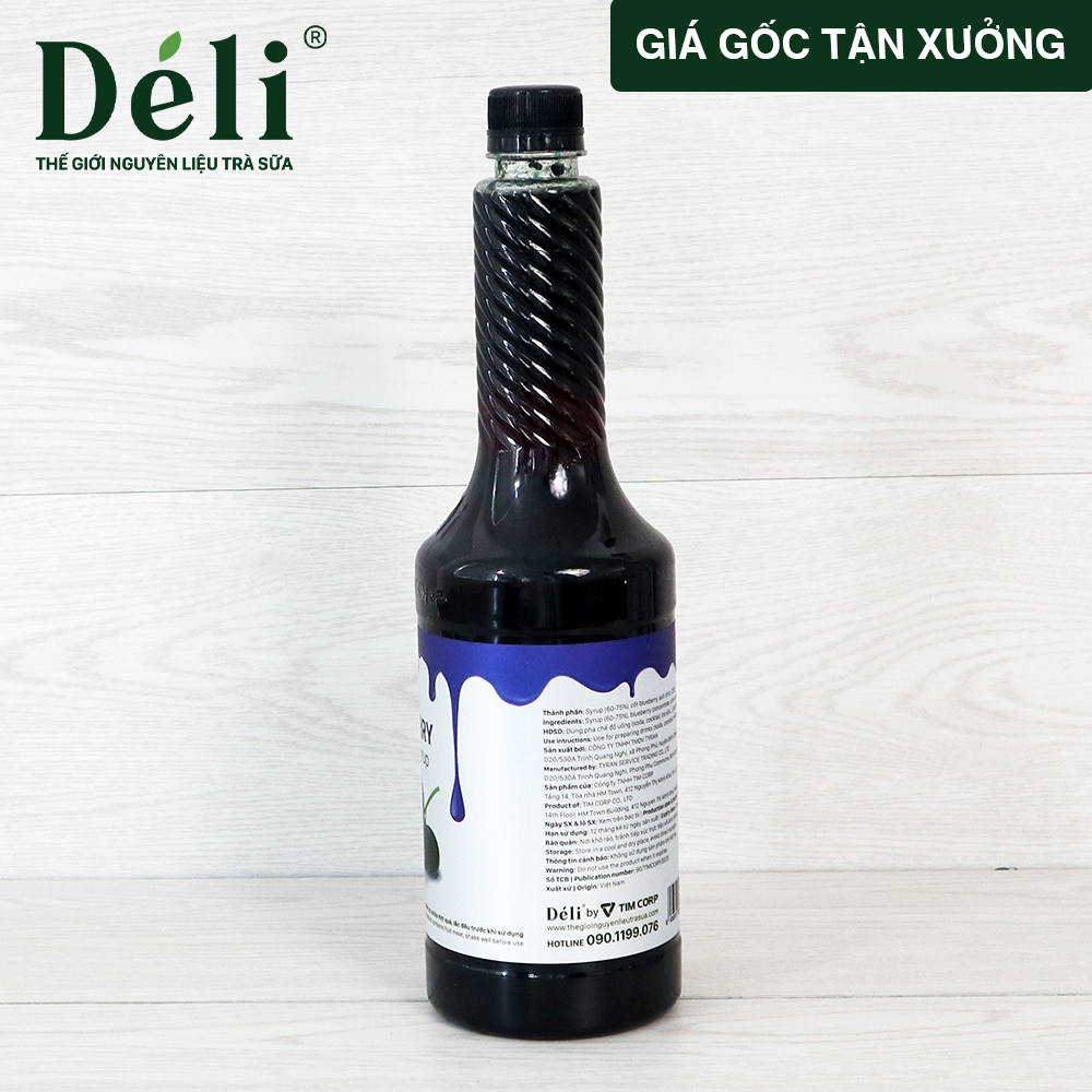 Siro việt quất Déli chai 1lit, HSD: 12 tháng  [CHUYÊN SỈ] Nguyên liệu pha chế trà trái cây, soda,...