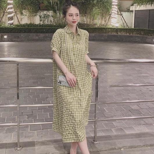 Váy sơ mi váy suông nữ đầm suông sơ mi form rộng họa tiết kẻ caro hồng hottrend bkfrreship