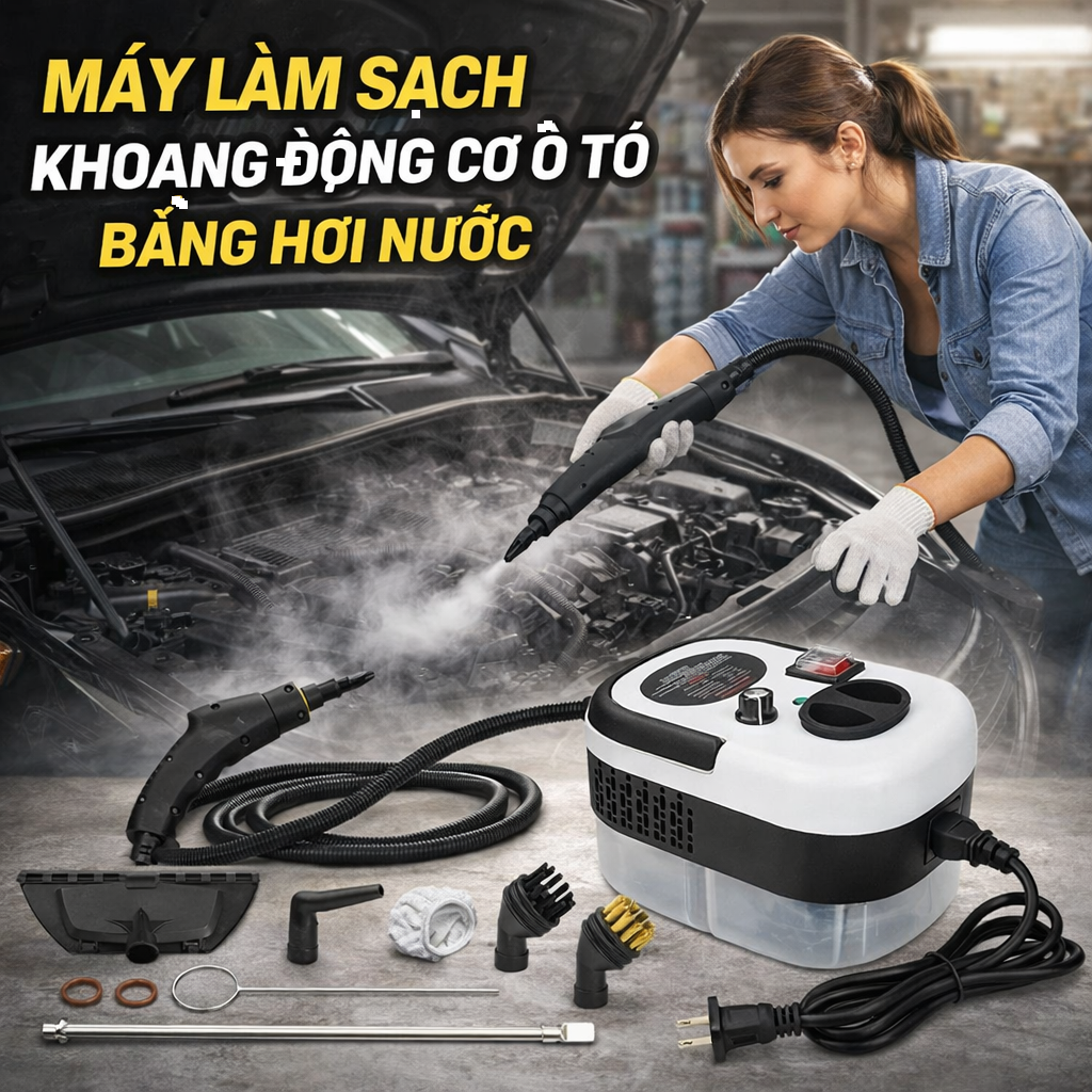 Máy Làm Sạch Hơi Nước Rửa Khoang Động Cơ Ô Tô – Vệ Sinh Điều Hòa, Cửa Kính Siêu Sạch
