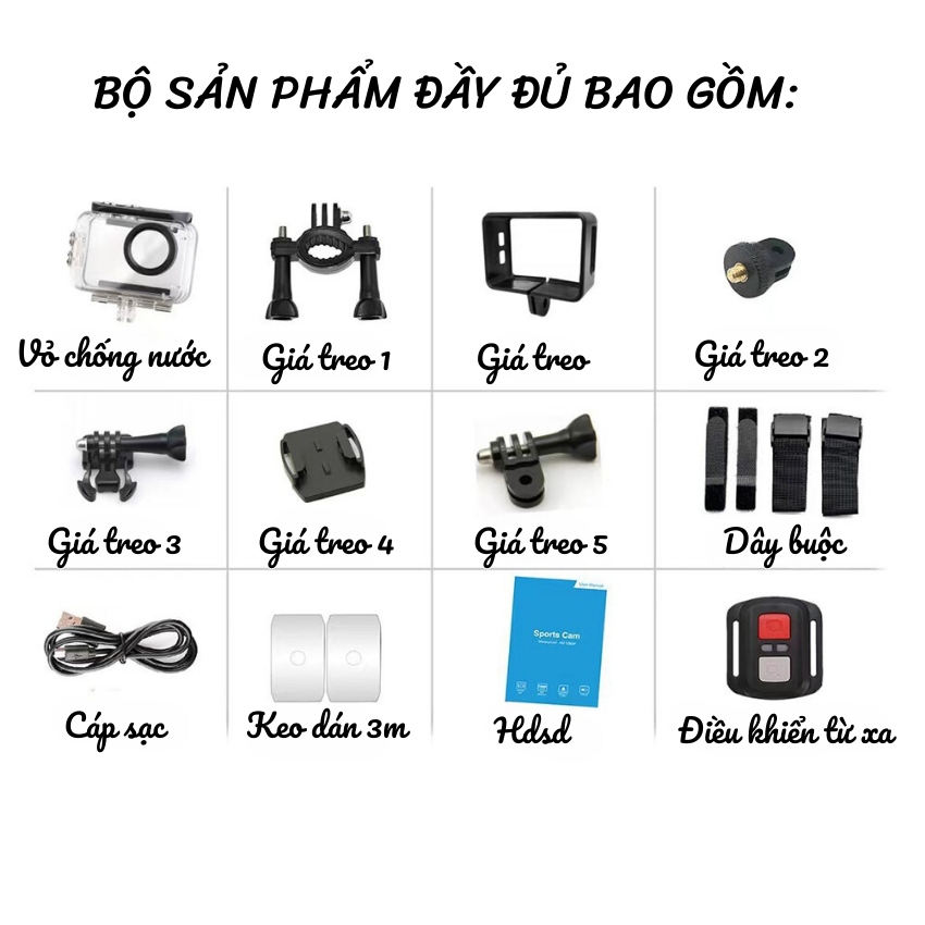Camera hành trình 5K Chống nước Chống rung ô tô ,xe máy - Camera Sport đi phượt kết nối wifi điện thoại - Hàng chính hãng