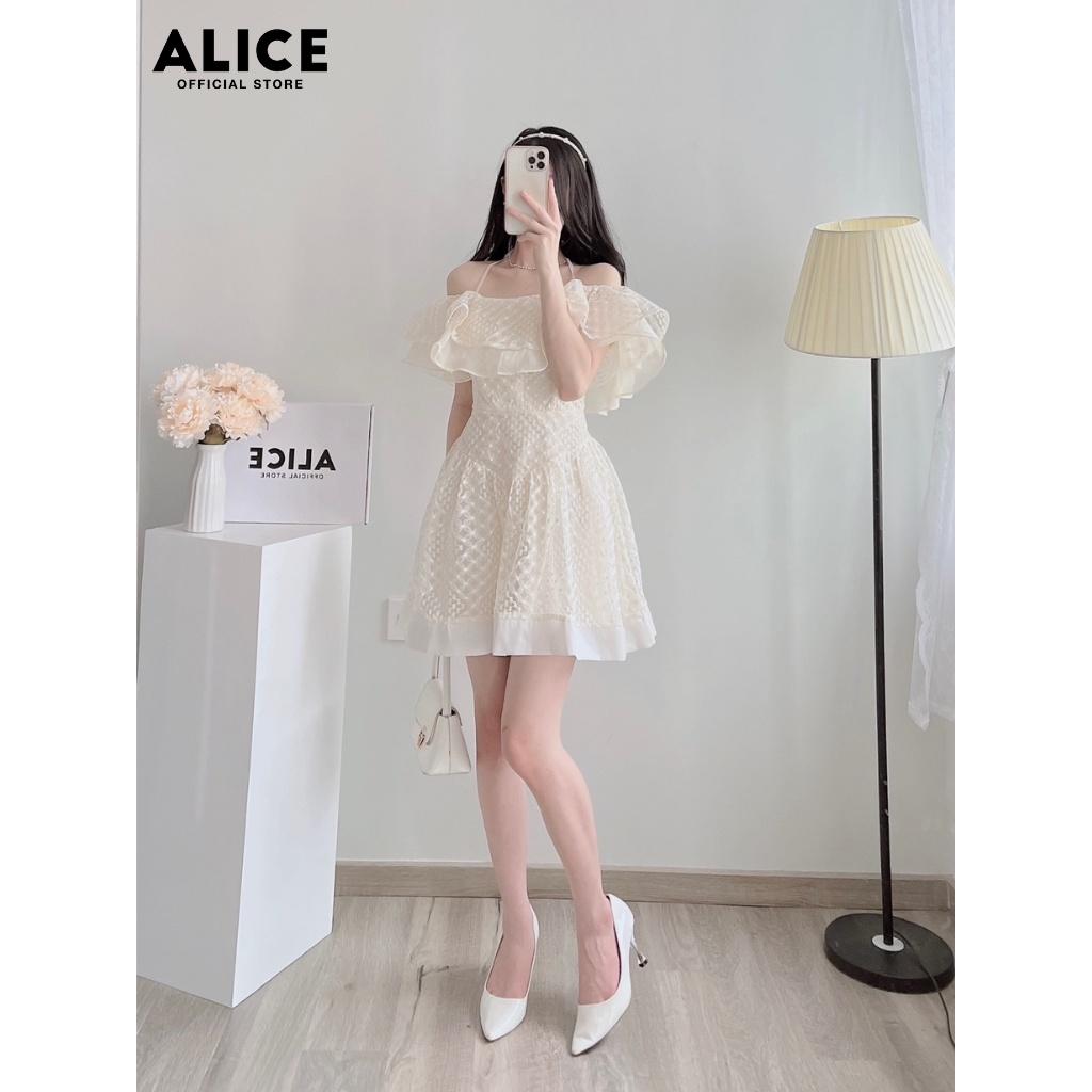 Váy Tiểu Thư Trễ Vai Cổ Yếm ALICE Chất Vải Ren Cao Cấp Phối Tơ Nến Lót Lụa Dáng Chữ A Họa Tiết Độc Đáo V791