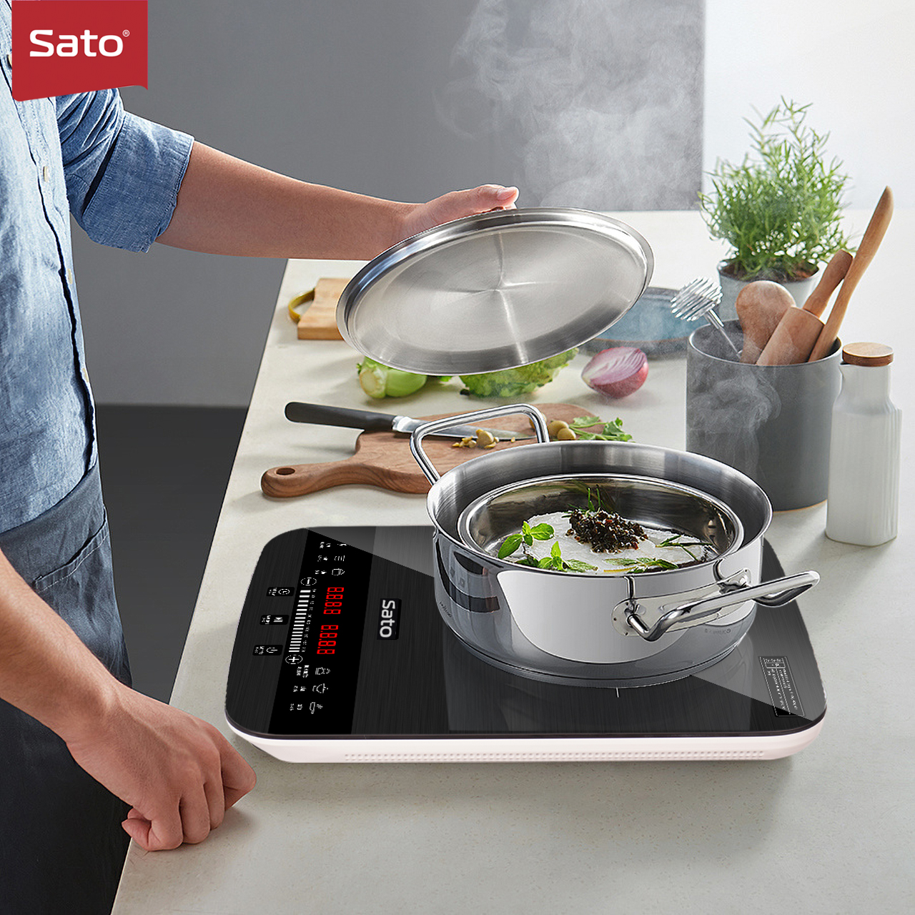 Bếp từ đơn SATO BT042 Mặt kính cường lực cao cấp chống xước, chịu nhiệt lên tới 750 °C độ bền cao và an toàn tuyệt đối - Miễn phí vận chuyển toàn quốc - Hàng chính hãng