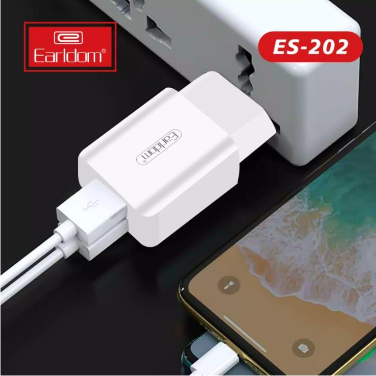 Củ sạc 2 cổng USB Earldom ES-202 thiết kế chắc chắn với  công suất 12W - Hàng Chính Hãng