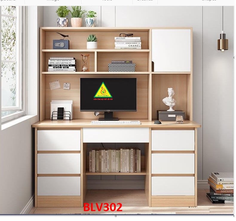 Bàn làm việc, bàn học liền kệ bằng gỗ MDF BLV302
