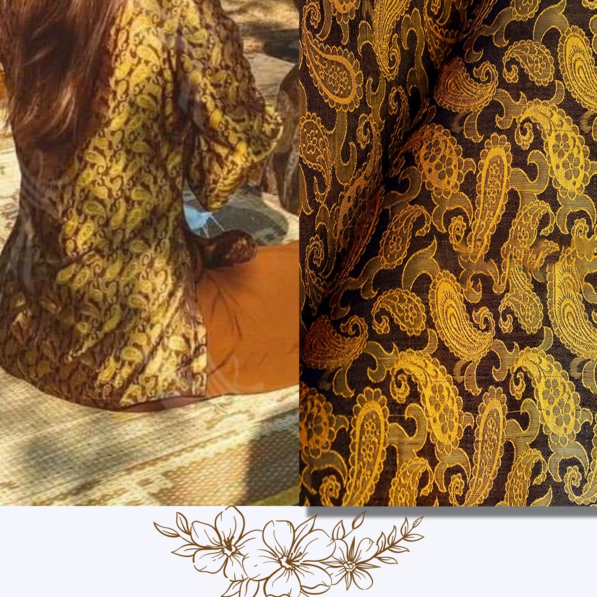 Vải Lụa Tơ Tằm Palacesilk hoa văn đuôi công màu vàng nâu may áo dài và các loại váy áo, khổ rộng 90, dệt thủ công, bền đẹp &amp; thoáng mát