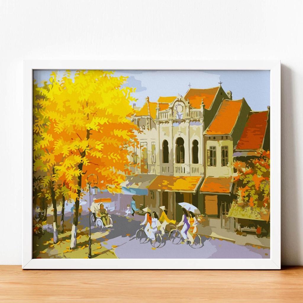 Tranh số hóa Phố cổ Hà Nội mùa thu đã căng khung 40x50cm