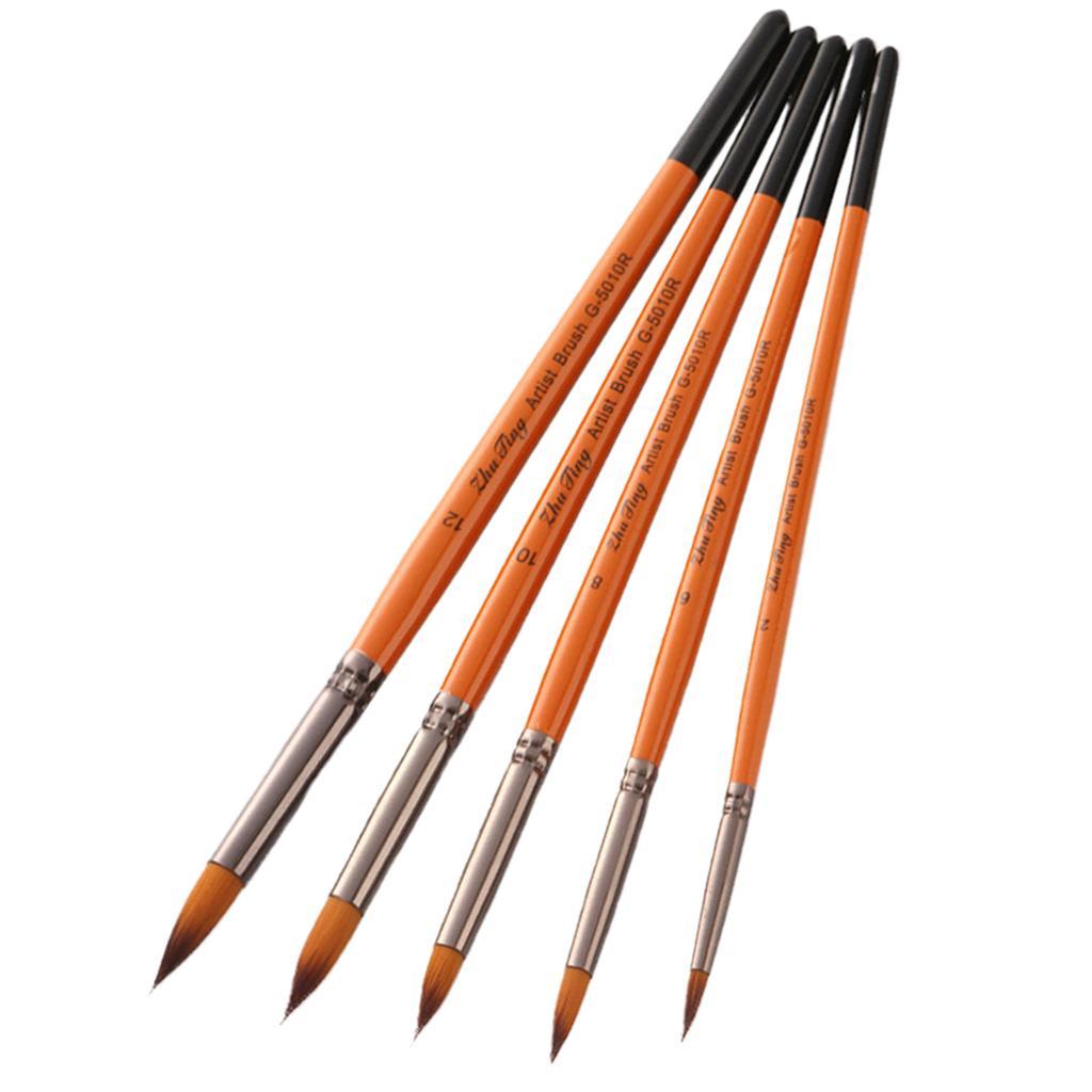 5Pc Wooden Nylon Brush for Watercolor
