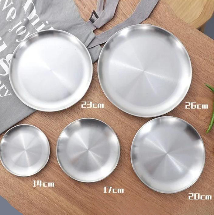 Bộ 5 Đĩa Inox Kiểu Dáng Hàn Quốc Hiện Đại Sang Trọng Đựng Thực Phẩm Đa Năng Nhiều Kích Cỡ 14 Đến 26 Cm -Hàng chính hãng