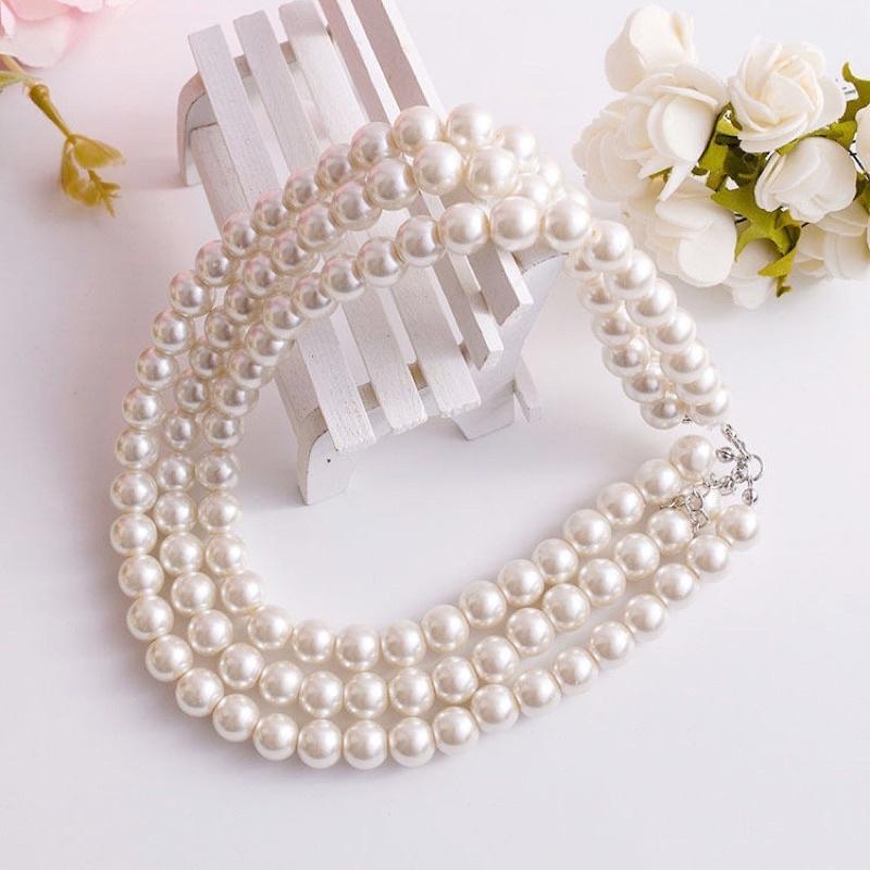N395 vòng cổ hạt Trai, dây chuyền hạt bẹt dây chuyền mang áo dài 2 sợi kiểu dáng sang trọng cho nữ