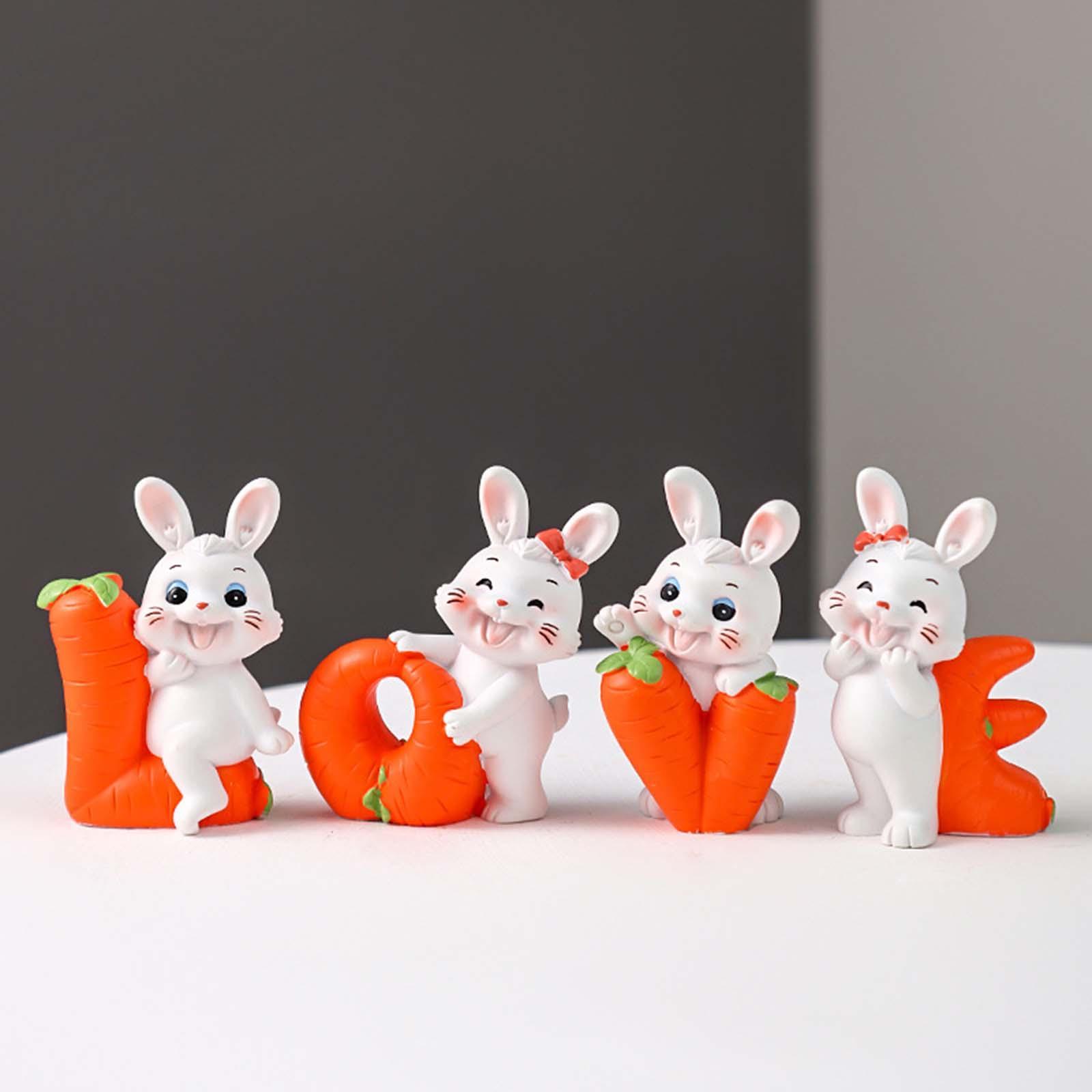 Carrot Bunny Figurines Sculptures Rabbit Statue for Desktio Collectible