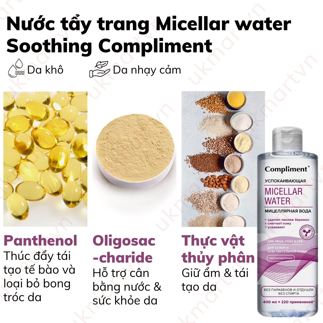 Tẩy Trang Compliment 400ml Dành Cho Da Dầu, Nhạy Cảm &amp; Mọi Loại Da