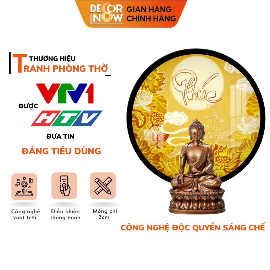 Đèn Hào Quang Phật In Tranh Trúc Chỉ DECORNOW 30,40 cm, Trang Trí Ban Thờ, Hào Quang Trúc Chỉ HOA SEN DCN-TC32