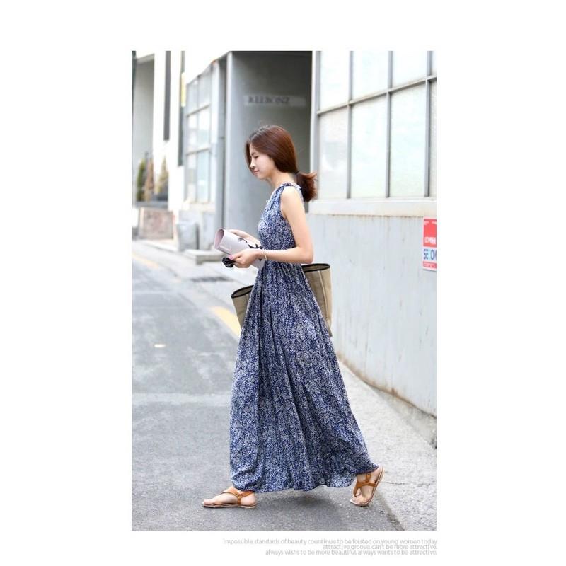Đầm maxi chun eo hoa nhí