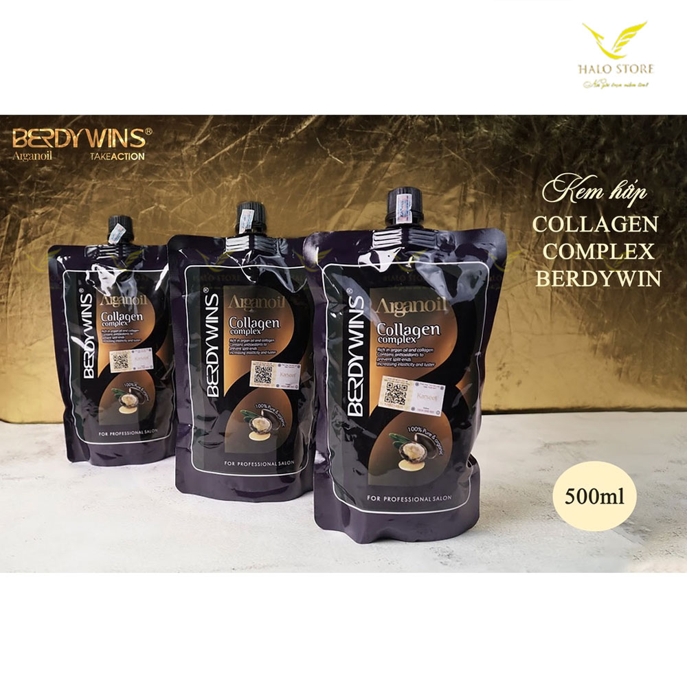 Dầu hấp ủ tóc BERDYWINS Argan Oil Collagen Complex phục hồi siêu mượt 500ml, Kem hấp ủ tóc Hàng Chính Hãng