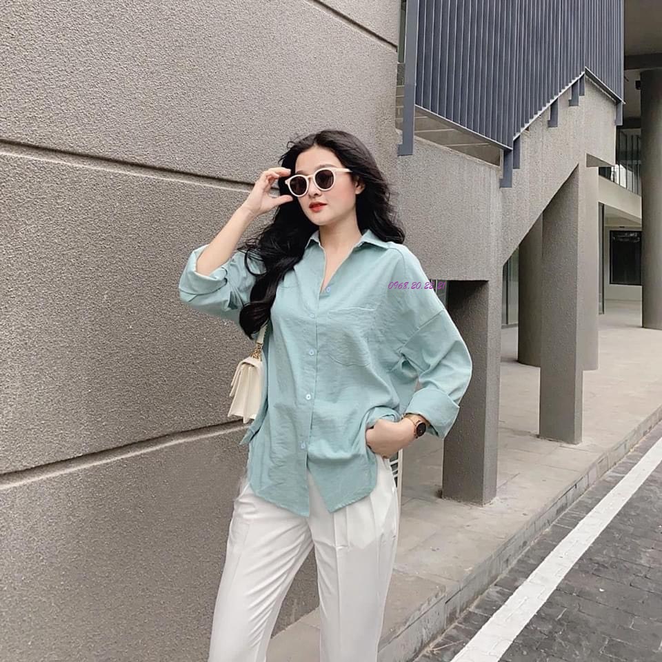 Áo sơ mi nữ dài tay vạt tôm chất đũi nhiều màu