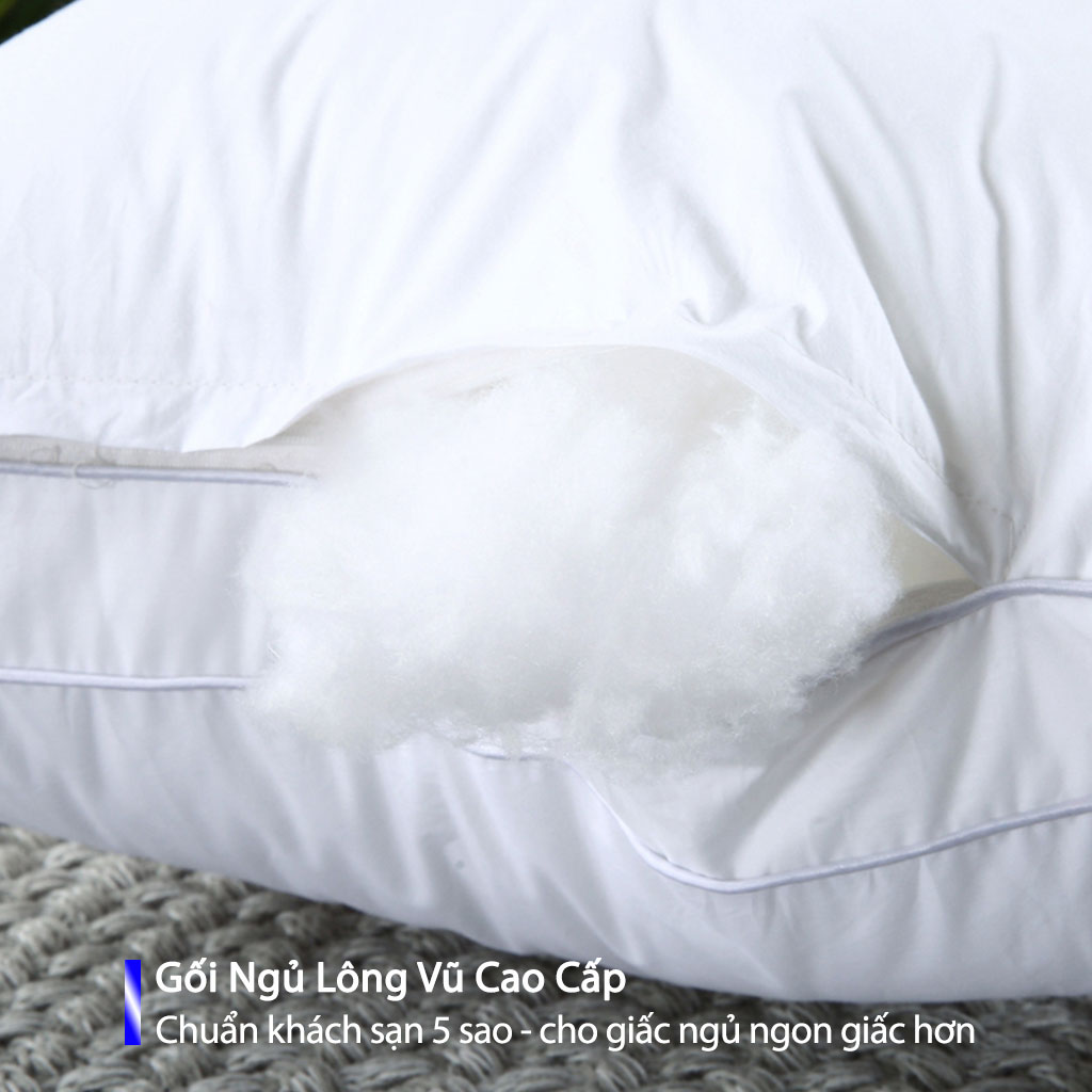 Gối Ngủ Lông Vũ Cao Cấp Gối Ngủ Kê Cổ Chống Mỏi Cổ Gối nằm êm ái, mềm mịn, kháng khuẩn- Chuẩn Khách Sạn 5 Sao