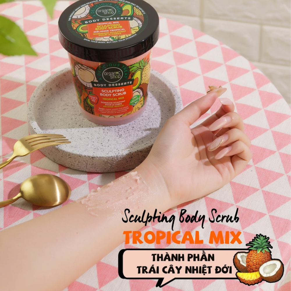 Tẩy tế bào chết toàn thân Organic Shop Body Desserts Scrub 450ml bản EU giúp dưỡng ẩm và làm sạch da