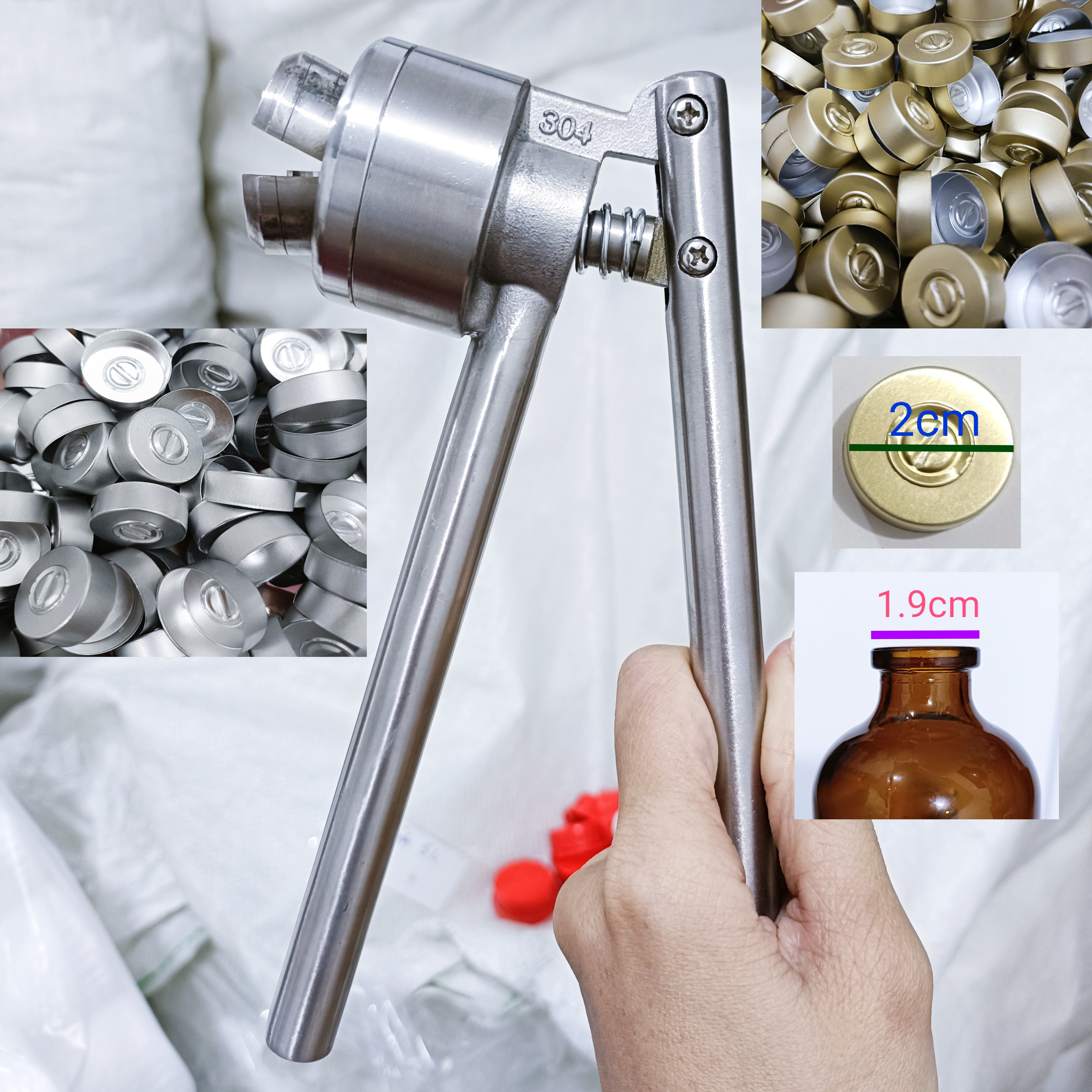 Kiềm siết - Kìm dập cho nắp nhôm/nắp thiếc có đường kính 20mm cho chai thủy tinh, serum