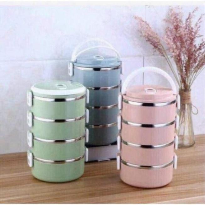 Hộp Ủ Cơm, Cặp Lồng Cơm Lúa Mạch, Hộp Giữ Nhiệt Đồ Ăn Ruột Inox 4 Tầng Tiện Dụng - Hàng Chất Lượng