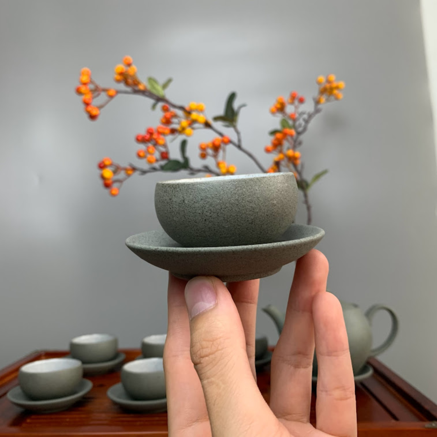 Bộ ấm chén uống trà cao cấp , bộ ấm trà Bát Tràng - hoàng sa thạch nguyên mộc