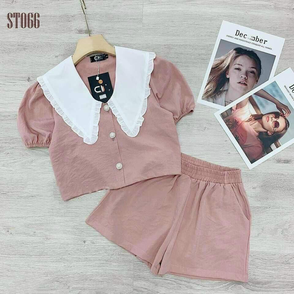 Sét bộ đùi cài nút thật cổ phối lá sen xinh lung linh kèm hình thât