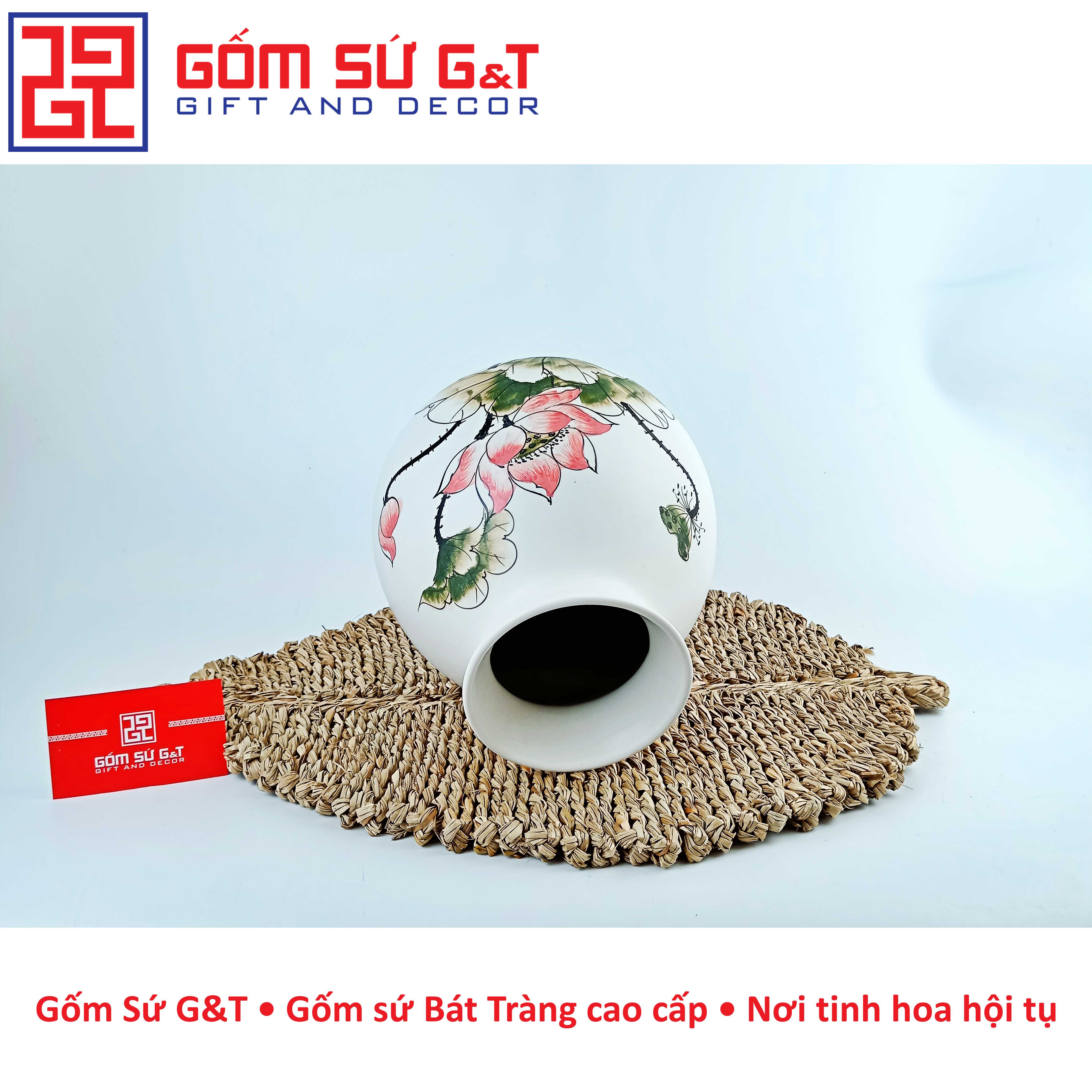 Lọ hoa dáng rọ vẽ sen Gốm Sứ G&amp;T