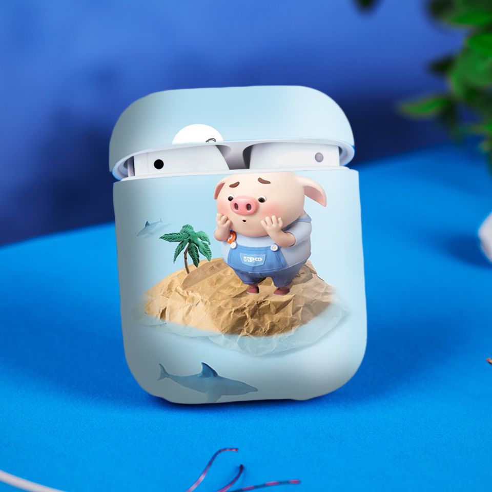 Miếng dán skin chống bẩn cho tai nghe AirPods in hình Heo con dễ thương - HEO2k19 - 048 (bản không dây 1 và 2