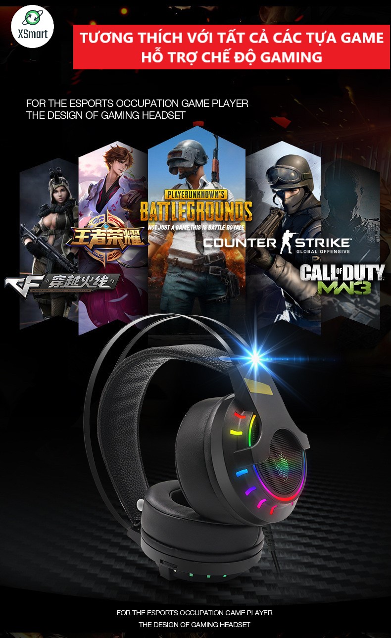 Combo chuột & bàn phím cơ XSmart kèm tai nghe chụp tai gaming headphone có đèn led đổi màu chơi game cực đỉnh K2 +M8+K3 đen - Hàng Chính Hãng